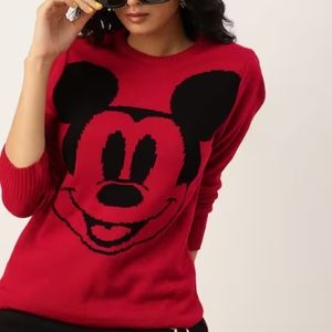 Disney Red and Black Mickey Mouse Crew Neck Sweater
